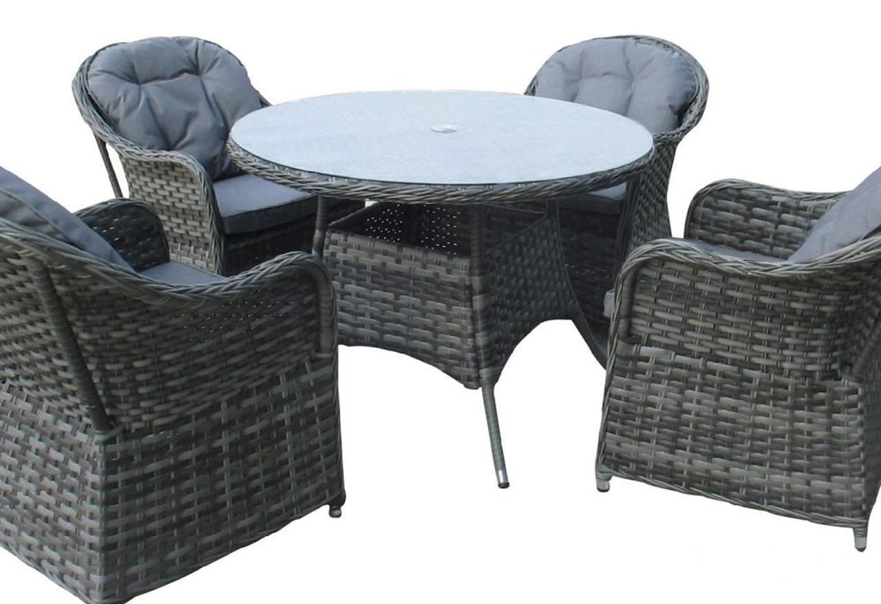 LUXURY GREY RATTAN 4 SEAT ROUND DINING SET 2