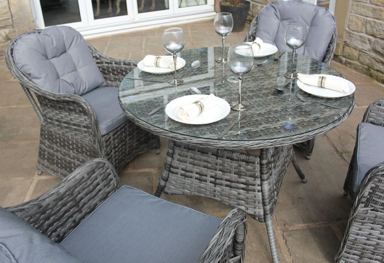 LUXURY GREY RATTAN 4 SEAT ROUND DINING SET 3