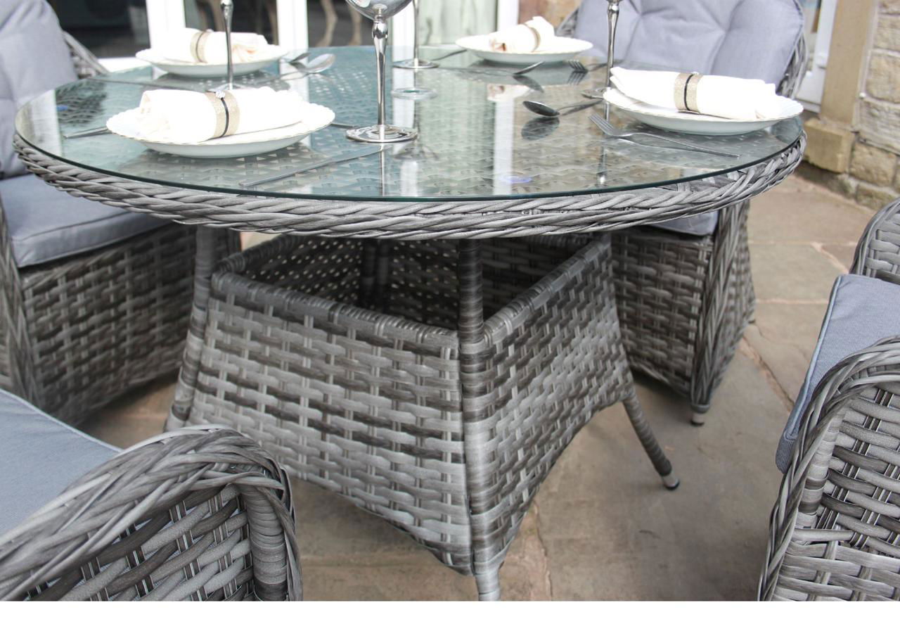 LUXURY GREY RATTAN 4 SEAT ROUND DINING SET 4