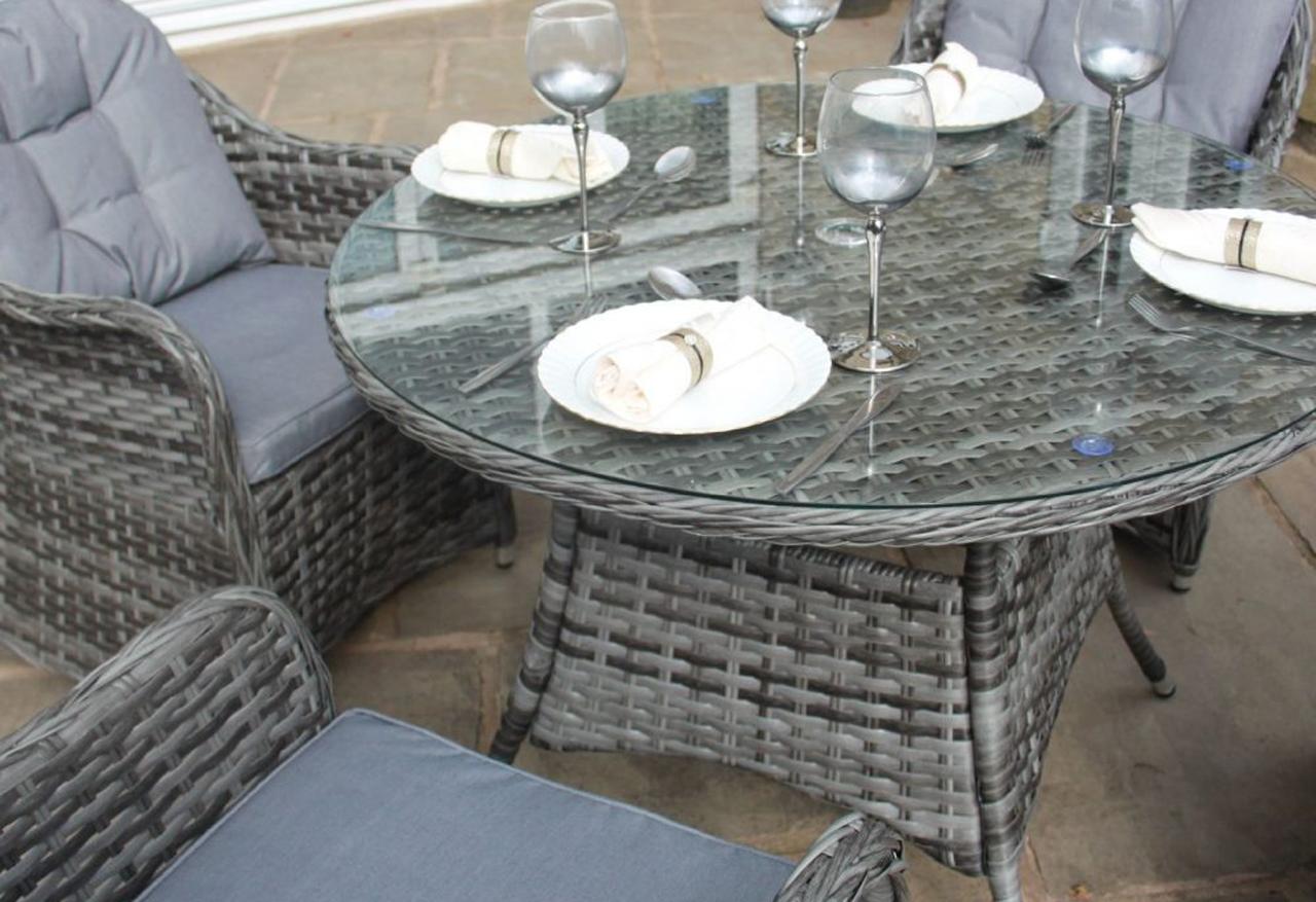 LUXURY GREY RATTAN 4 SEAT ROUND DINING SET 5