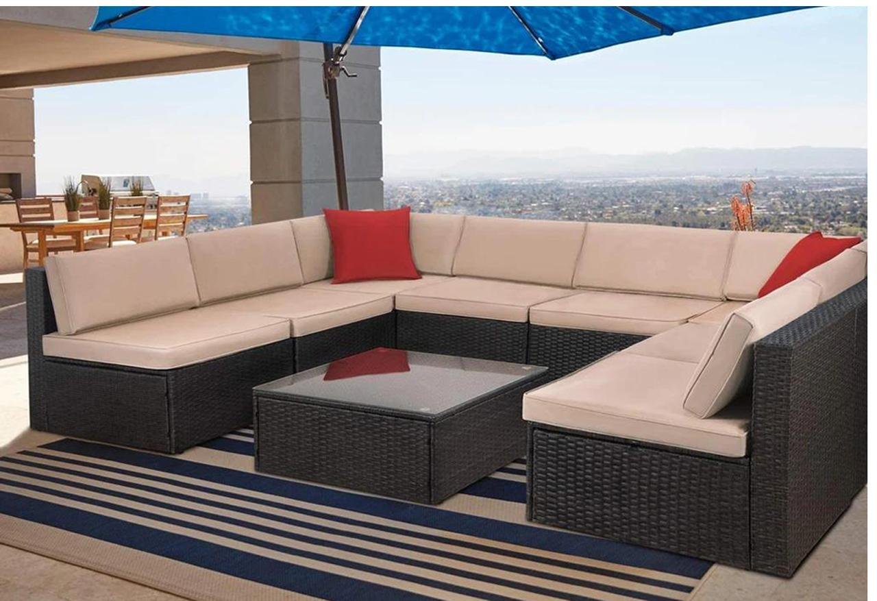  Outdoor Sectional Sofa All-Weather U Shaped Patio Furniture Sets Manual Weaving