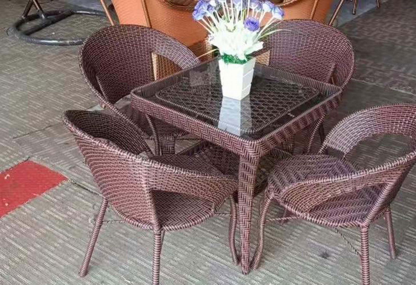 Balcony  chair  simple modern toughened glass tea table combination leisure cane 2