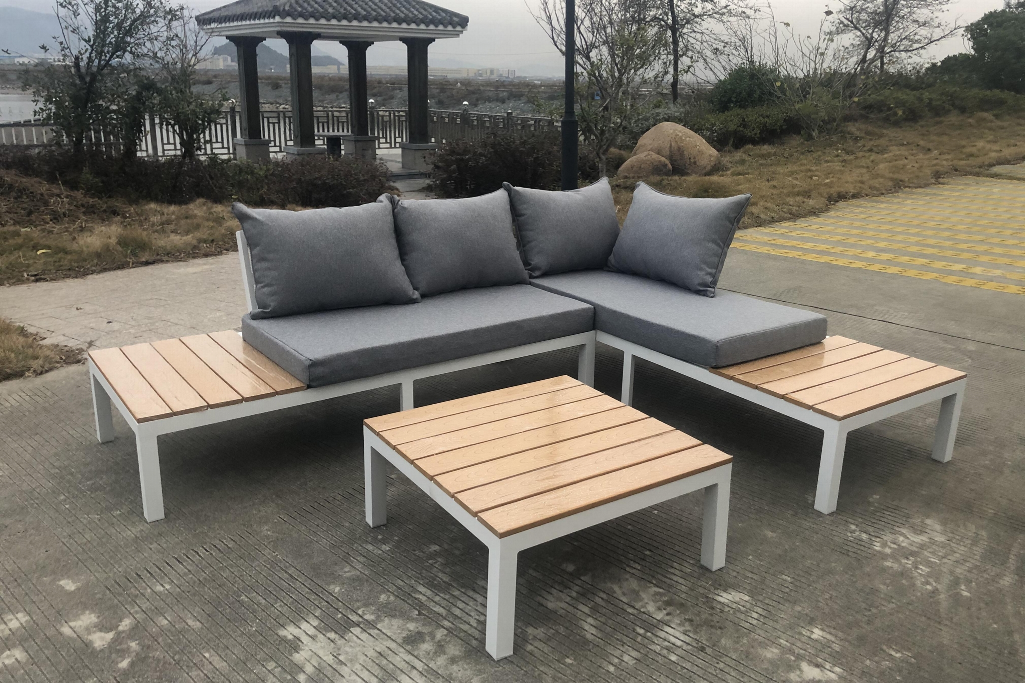 Modern Outdoor Furniture 3pcs Aluminum Artwood Corner Sofa Set 23059