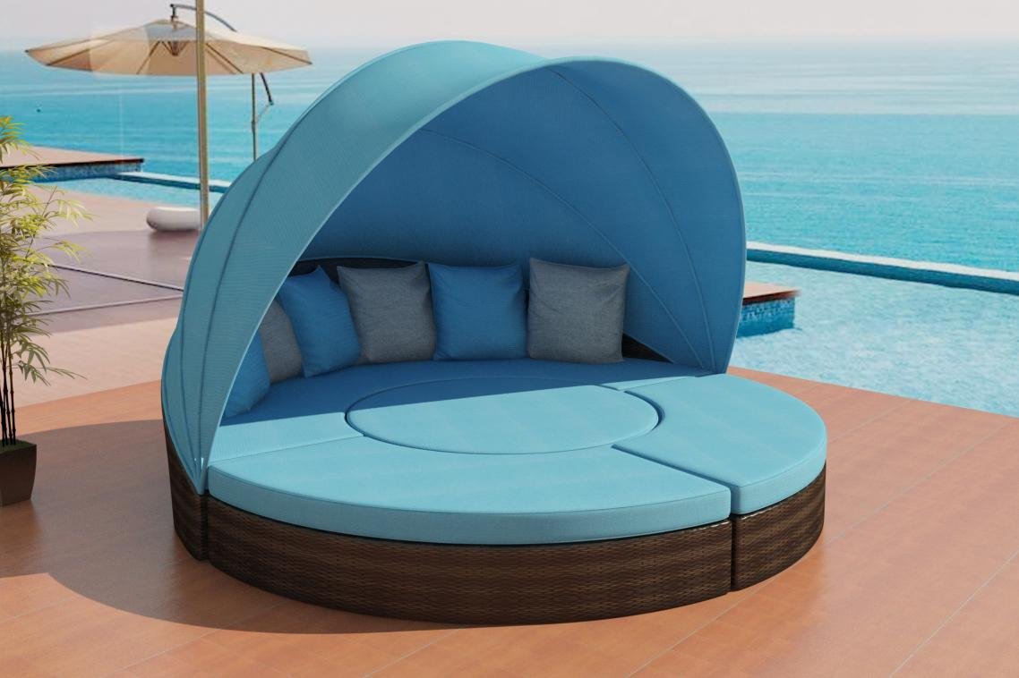 Patio Furniture Round Outdoor Sectional Sofa Set, Rattan Daybed Sunbed With Retr 3