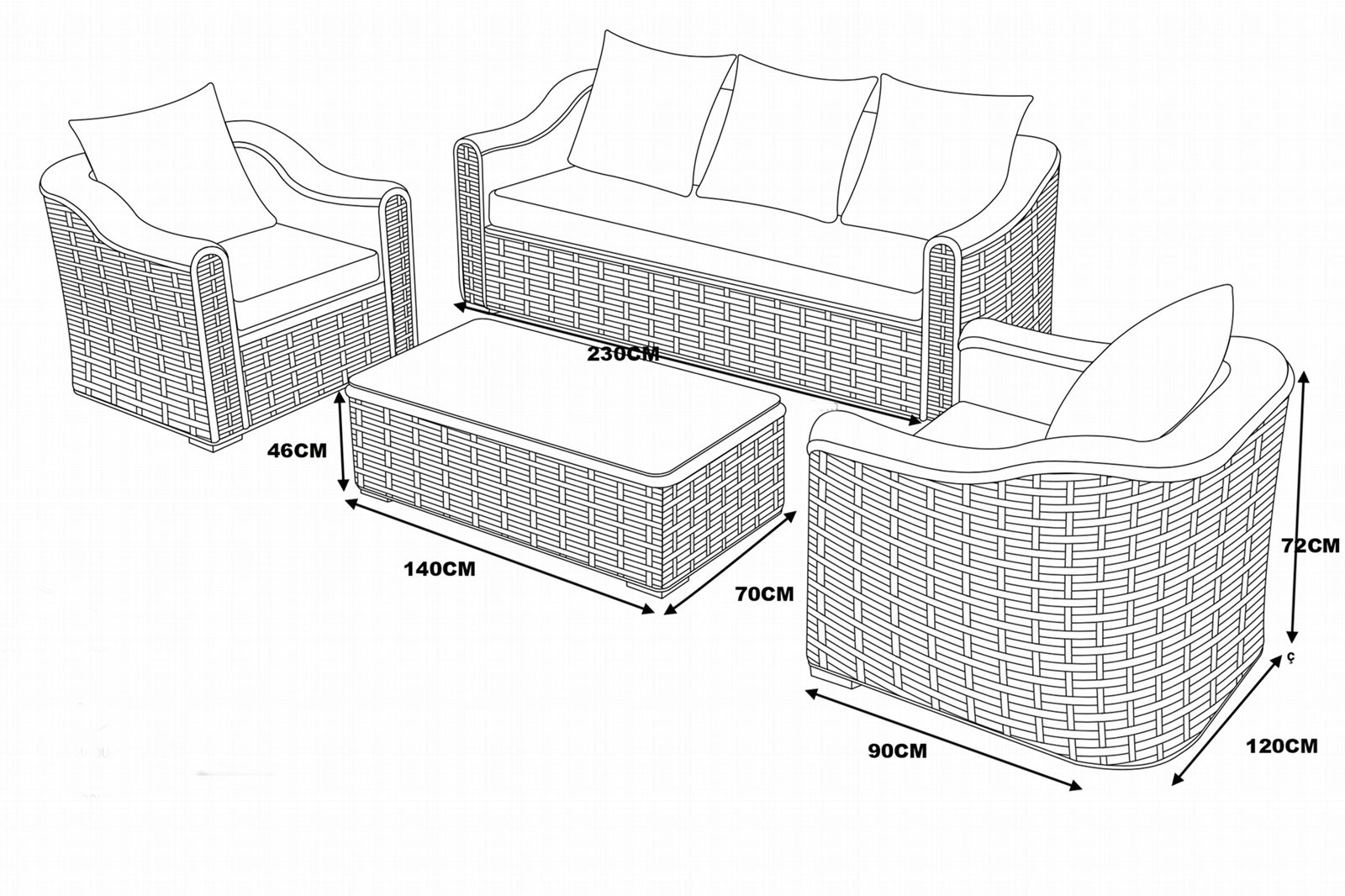 All Weather luxury big round rattan outdoor furniture garden set wicker furnitur 3