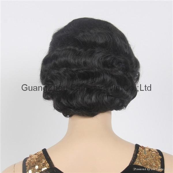 化纤假发厂家直销 黑色复古手推短卷发女 wig古装前蕾丝化纤头套 4