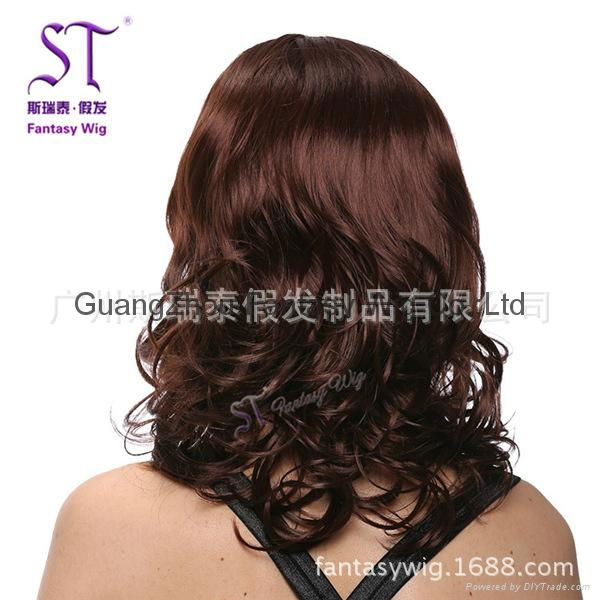 Women brown  long curly hair wigs 2