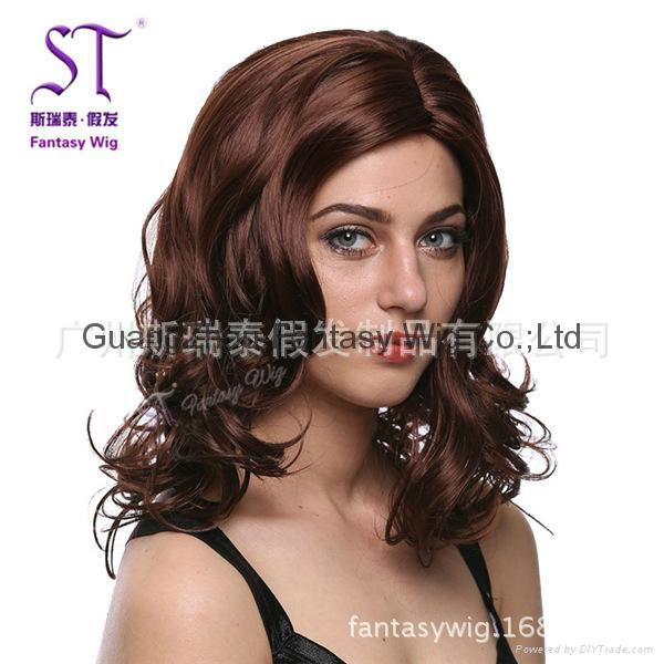 Women brown  long curly hair wigs 3