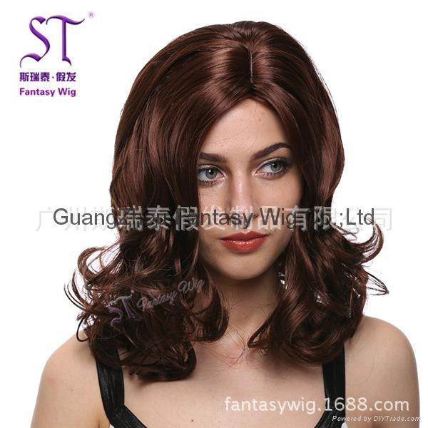 Women brown  long curly hair wigs 4