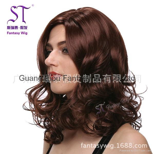 Women brown  long curly hair wigs 5