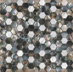 Hexagonal shellmosaic for backsplash