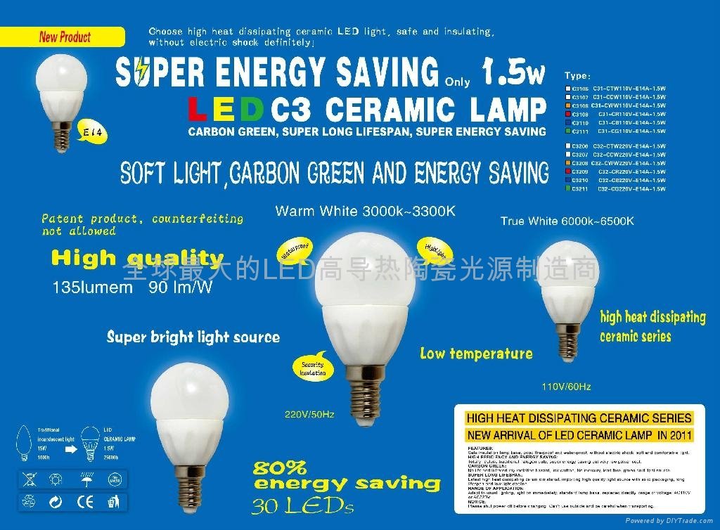 LED Ceramic Lamp E14A-1.5W 2