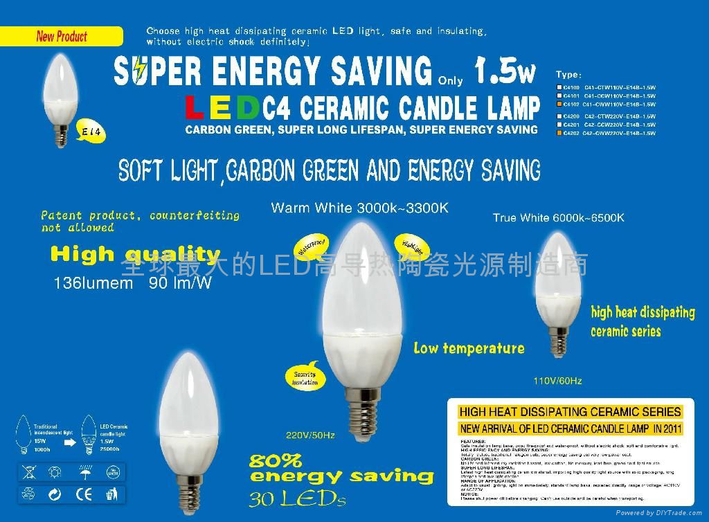 LED陶瓷蜡烛灯泡E14B-1.5W 2