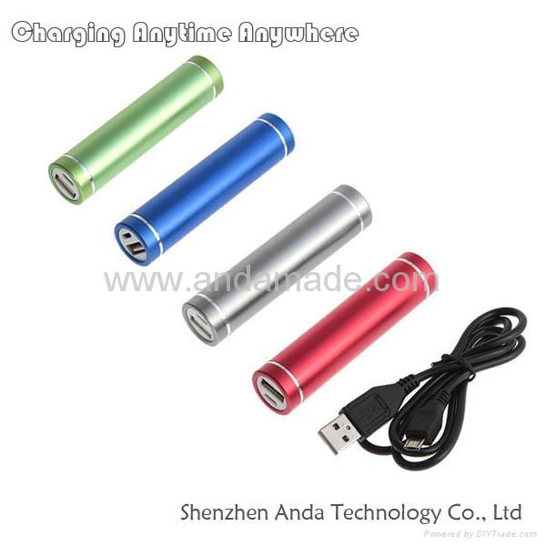 Multi-color cylindrical Metal mobile phone charger bank 2000mAh 3