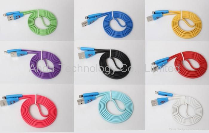 For Apple iPhone 5 LED Smile Face USB Data Sync Charger Flat 1m Colorful Cable 4