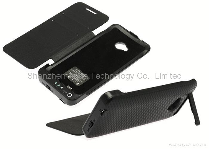 3800mAh Power Bank Battery Charger Case Flip Leather Cover for HTC One M7 801e 3