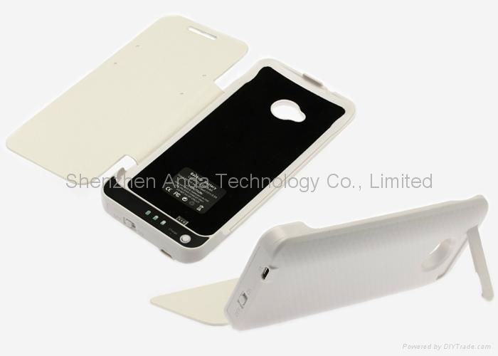3800mAh Power Bank Battery Charger Case Flip Leather Cover for HTC One M7 801e 4