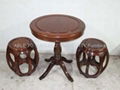 Rosewood round table with 2 stools set