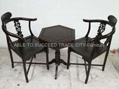 Rosewood table with 2 corner chairs set