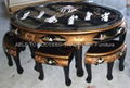 Mother of pearl inlaid oval coffee table set 1