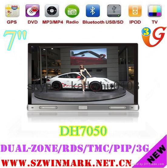 7" 3G digital Car CD Player with GPS IPOD Iphone4s BT radio RDS dual zone PIP 5