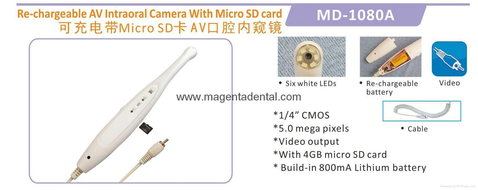 Re-chargeable Video Intra oral camera with micro SD card 2