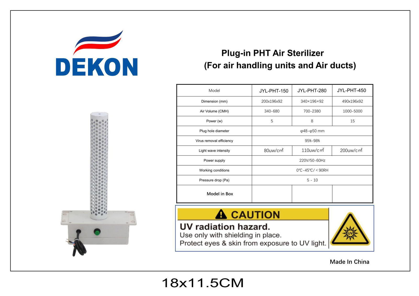 Plug in UVC Kit for central duct ac or AHU air disinfection