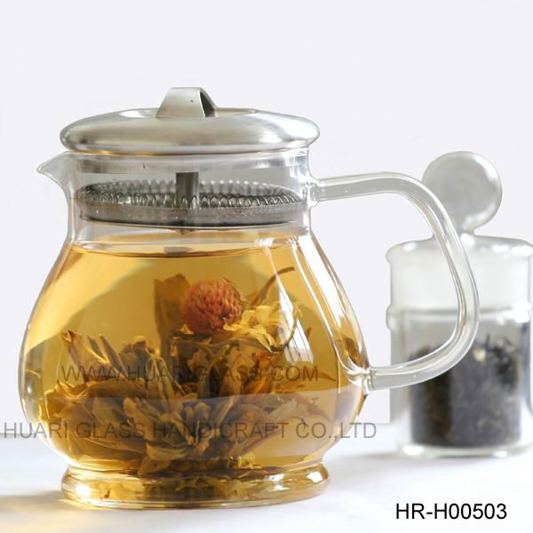 Glass Teapot With Stainless Steel  Filter & Cover  3