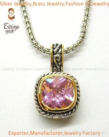 Unique Brass jewelry Designer inspired Pendant with square pink stones party pen