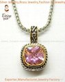 Unique Brass jewelry Designer inspired Pendant with square pink stones party pen