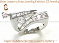 Engagement brass CZ jewelry ring with clear CZ stone and full rhodium plating