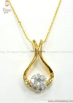 Noble Bride Sterling Silver CZ jewelry Pendant with 14K gold plating