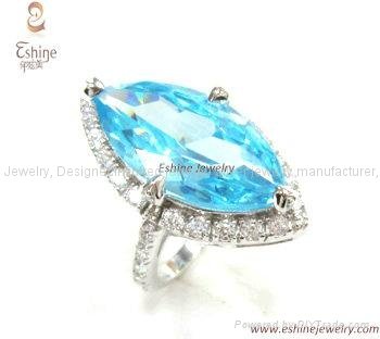 Luxury Sterling Silver CZ ring with Marquise Blue CZ stones Women Party and wedd