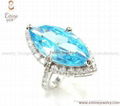 Luxury Sterling Silver CZ ring with Marquise Blue CZ stones Women Party and wedd 1