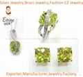 Fantastic Sterling Silver jewelry set with cushion Peridot CZ stones Women Weddi