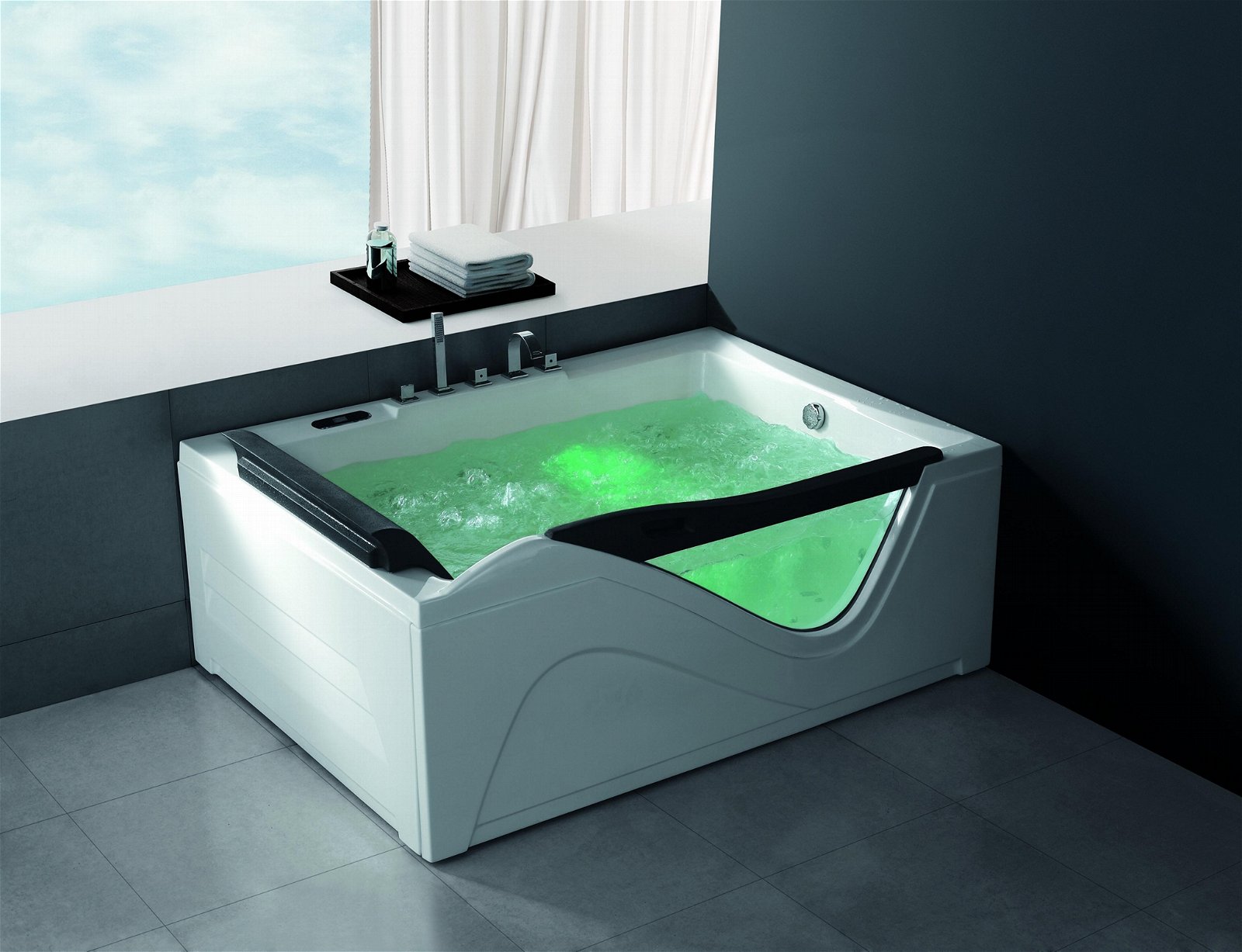 Alanbro high quality freestanding luxury whirlpool massage glass window bathtub