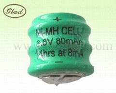 3.6V ni-mh button cell battery 160mA/80mAh with 2 pins 