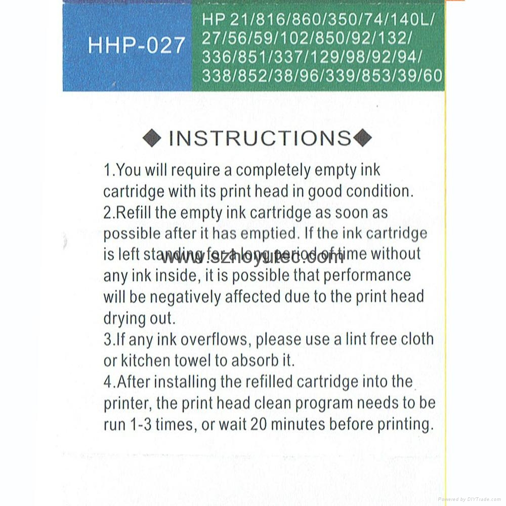 Clean and smart ink refill tool kit for HP 63 60 61 21 92 98 102 300