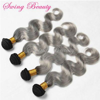 100% Raw Hair Virgin Remy Hair Weft Extensions Ombre Color 2