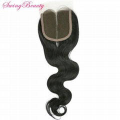 Brazilian Virgin Human  Hair Lace Closure With Baby Hair 4x4 Remy