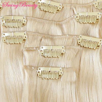 Clip in Natural European Natural Blonde Human Hair Extensions  3