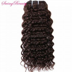 100% Virgin Raw Cuticle Remy Hair Weft Extension Deep Curly Natural Brown Hairs