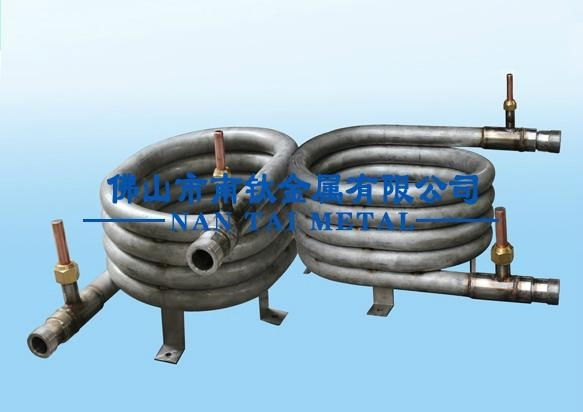 Titanium threaded coaxial tube heat exchanger