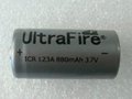 UltraFire 16340 CR123 battery with 3.7V 880mAH 2