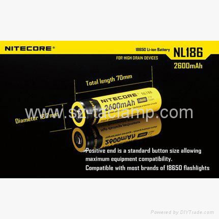 NITECORE 18650 3.7V NL186 2600mAh Rechargeable Li-ion Batteries Protected  4