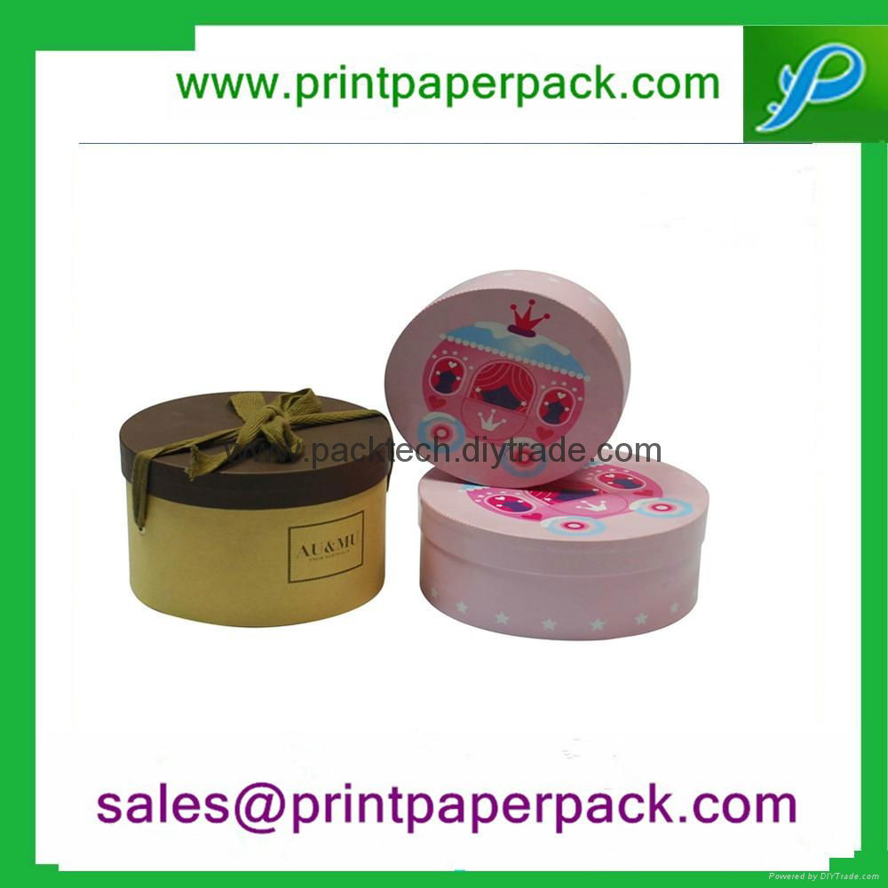 Round Hat Printed Paper Jewelry gift Box with Ribbon 5