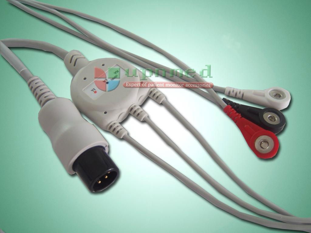 Universally one-piece 3 lead ECG cable and leadwires 2