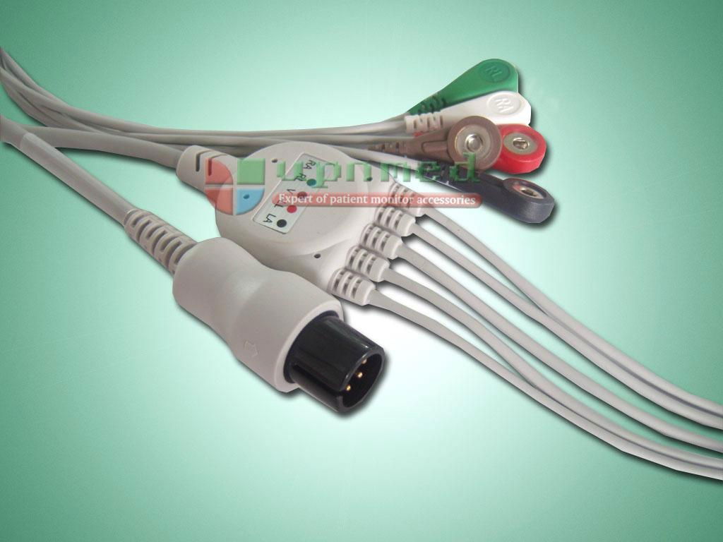 Universally one-piece 3 lead ECG cable and leadwires 3