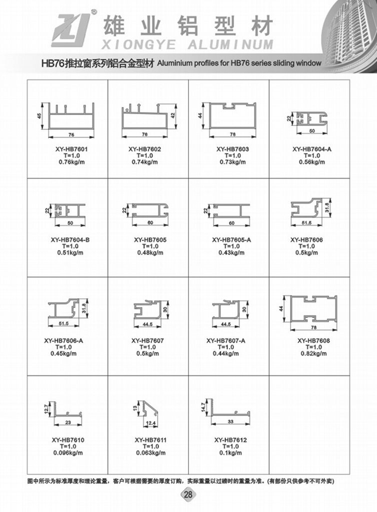 门窗铝型材规格大全图图片