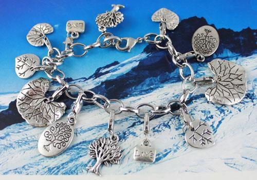 WHOLESALE!Tibetan silver Tree of  Life  Angel wing Fleur de lis Charm bracelets